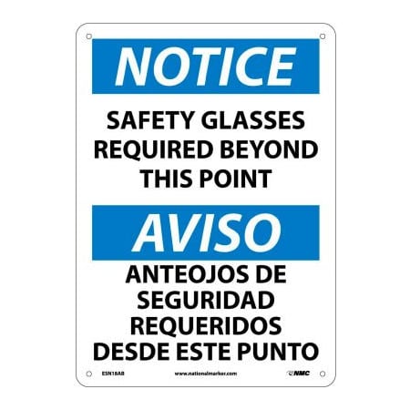 National Marker Co Bilingual Aluminum Sign - Notice Safety Glasses Required Beyond This Point ESN18AB